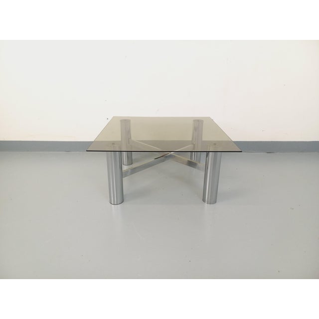 Vintage Italian Space Age Square Coffee Table in Smoked Glass and Chromed Metal, 1970s For Sale - Image 15 of 18