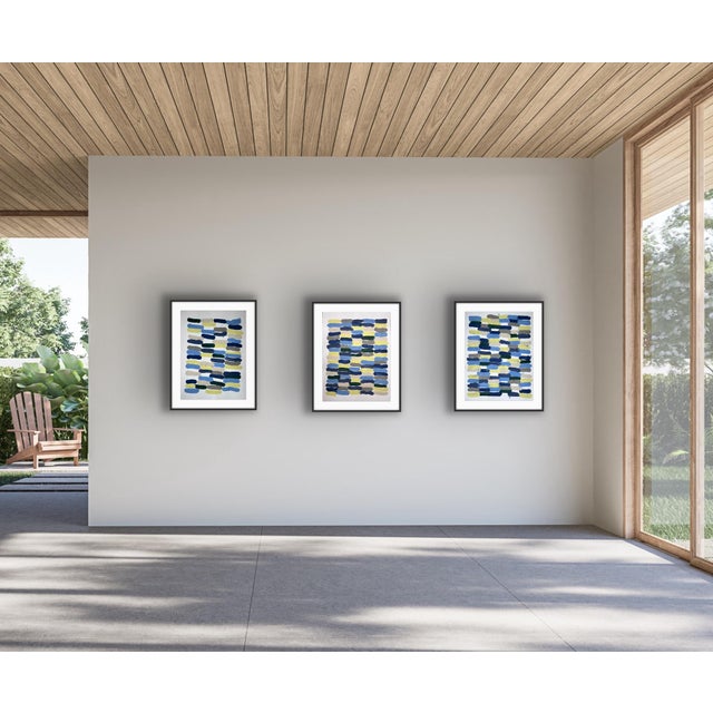 A refined set of three original abstract paintings on paper by contemporary artist Mary Elizabeth Marvin. Each work...