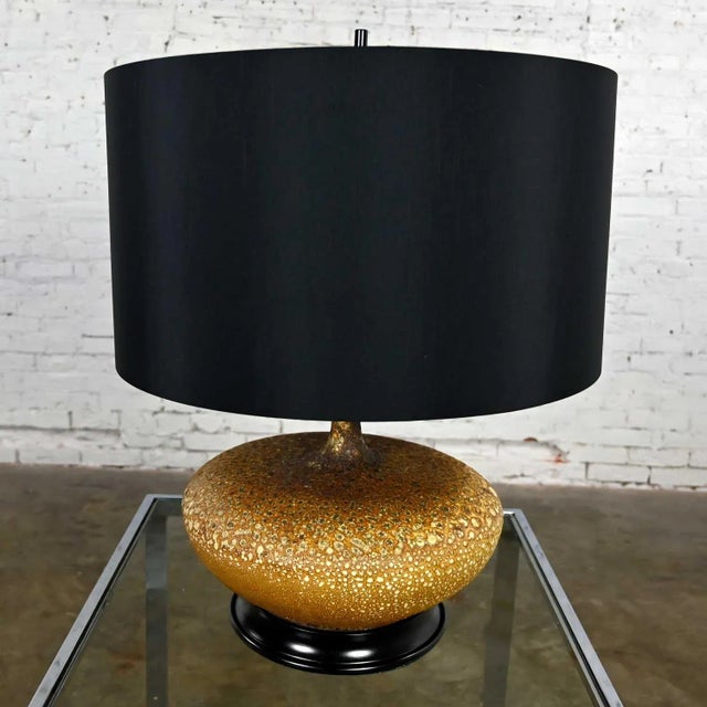 Mid Century Modern Lava Glazed Large Scale Squatty Table Lamp With Faux Silk Drum Shade For Sale - Image 13 of 13