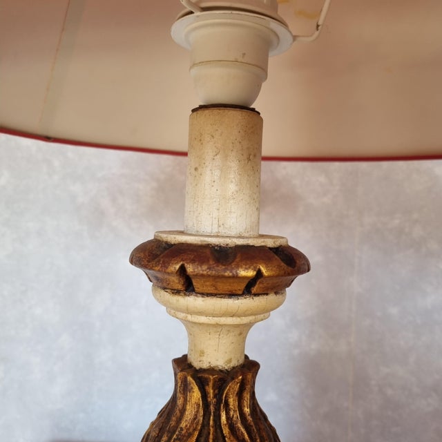 Beige Polychrome Wooden Table Lamp, 1940s For Sale - Image 8 of 10