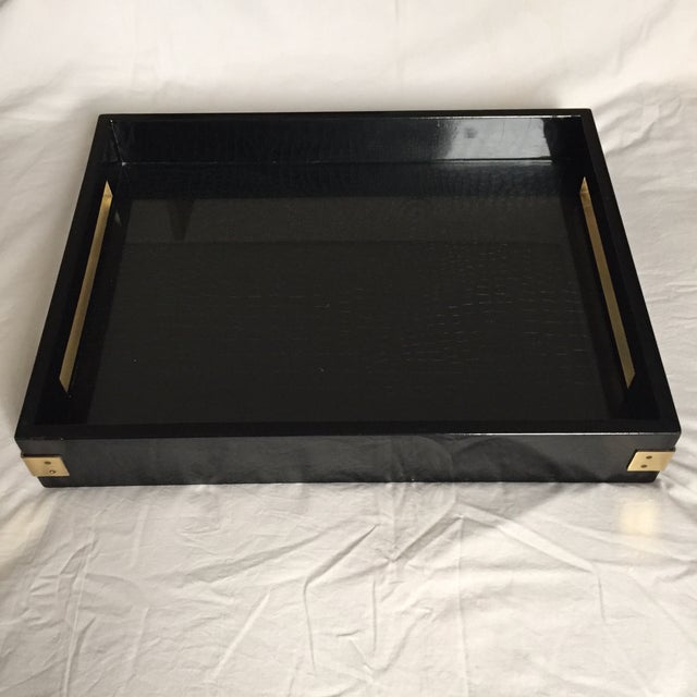 Large Altuzarra Lacquered Black & Brass Accent Serving Tray Chairish