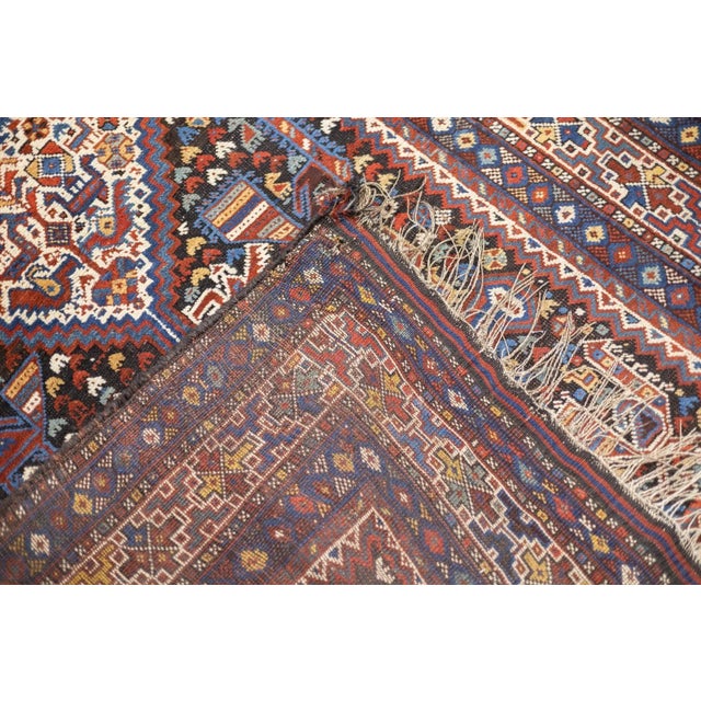 Antique qashqai rug最終値下げ！ Antique Qashqai Rug in Red and Black with Medallions