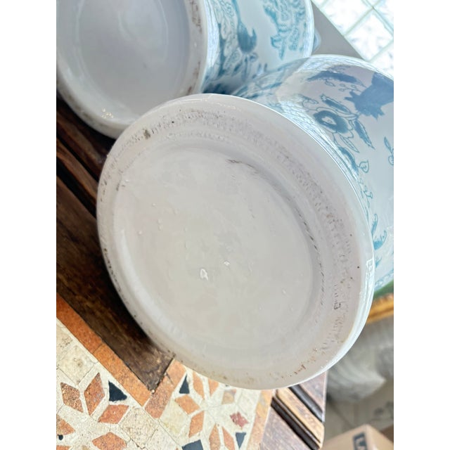 Teal Late 20th Century Extra Large Blue and White Chinoiserie Porcelain Ginger Jars With Bird and Floral Motif - A Pair For Sale - Image 8 of 10