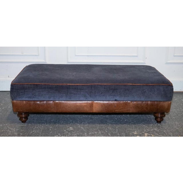 Large Tetrad Constable Ottoman in Blue Fabric and Leather Base For Sale - Image 6 of 15