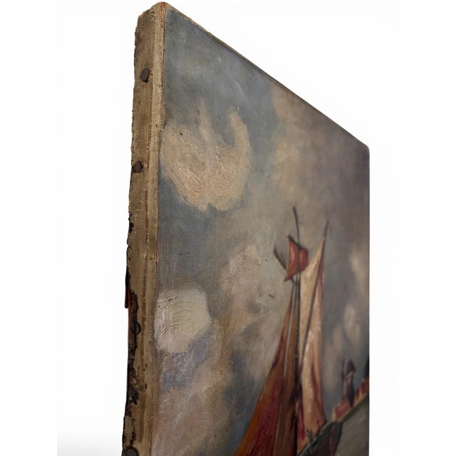 Blue Antique English Maritime Oil Painting Circa Early 1900’s For Sale - Image 8 of 11