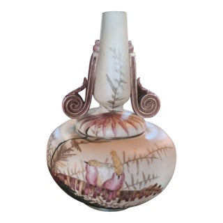 Antique German Porcelain Footed Vase With the Mark of Rudolstadt and Straus, Handpainted Cockatoos For Sale