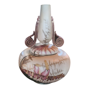 Antique German Porcelain Footed Vase With the Mark of Rudolstadt and Straus, Handpainted Cockatoos