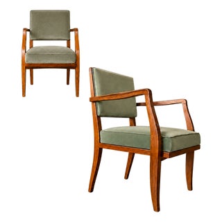 Pair of Caviúna Wood Armchairs in Thick Green Velvet, Brazil, Mid-20th Century - Lot 954 For Sale