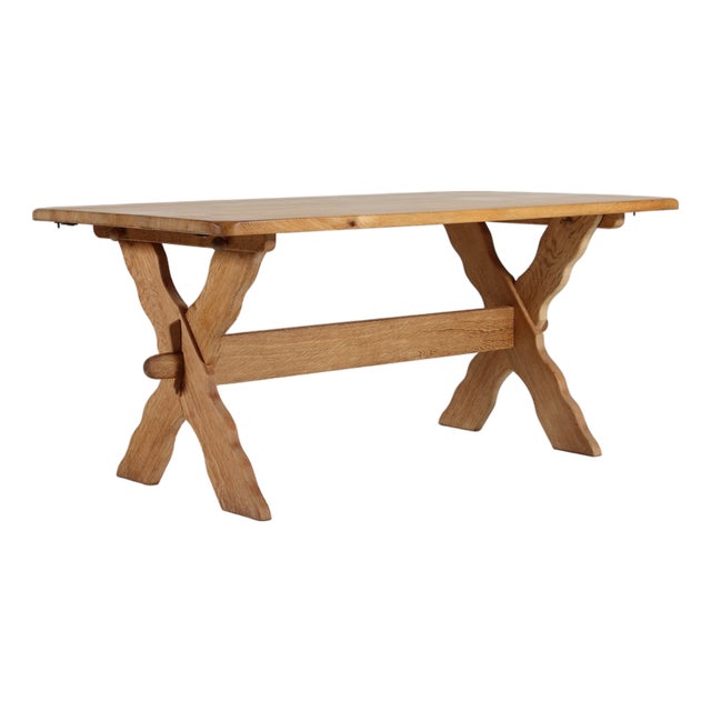 Oak Cross Leg Plank Table in the style of Henning Kjærnulf for Axel Einar Hjorth, 1970s For Sale