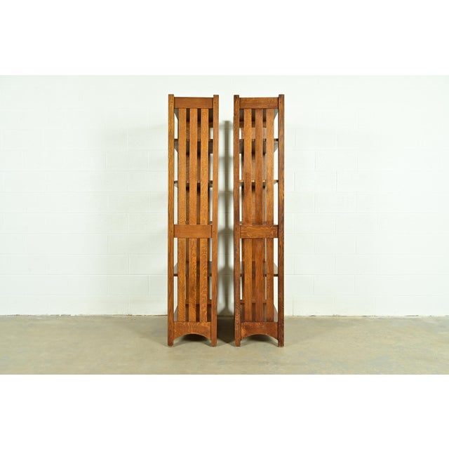 Stickley Mission Oak Arts & Crafts Slatted Tall Bookcases, Pair For Sale - Image 10 of 12