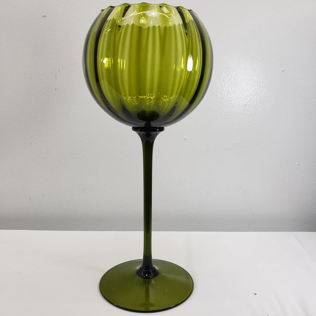 Vintage Empoli Italian Art Glass Green Tall Brandy Glass Vase Chairish