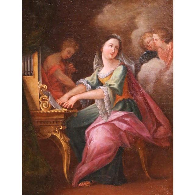 Rococo 18th C. French Rococo Oil on Canvas Painting of Saint Cecilia in Giltwood Frame For Sale - Image 3 of 10