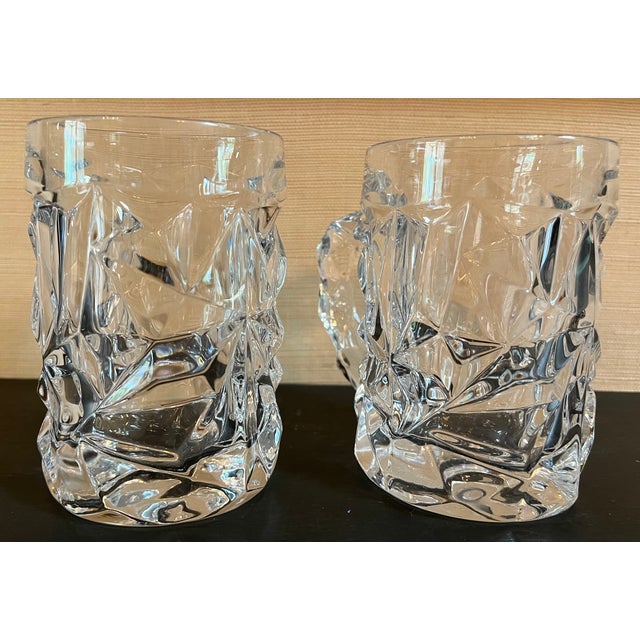 Modern 1980s Tiffany & Co. "Ice Rock" Cut Crystal Glass Beer Mugs Pair For Sale - Image 3 of 10