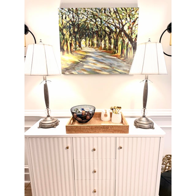 Silvered Metal Table Lamps With Crystal Accents & Pleated Shades - A Pair For Sale - Image 9 of 9