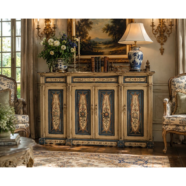 Bring timeless Southern craftsmanship into your home with this exceptional Habersham hand-painted cabinet, artisan signed...