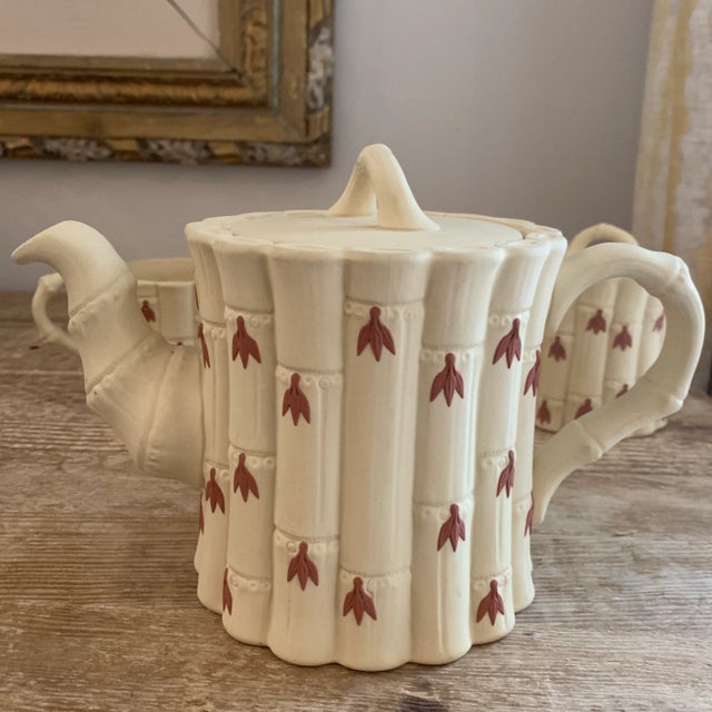 Traditional Late 20th Century Wedgwood Cane Ware Faux Bamboo Teapot Creamer Sugar Bowl - Set of 3 For Sale - Image 3 of 9