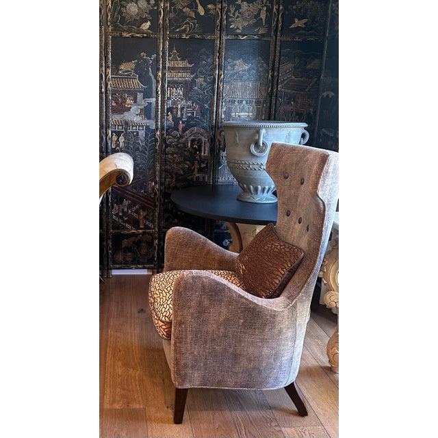 Art Deco Modern Wingback Chair Upholstered With Luxurious Velvet Fabric For Sale - Image 3 of 9