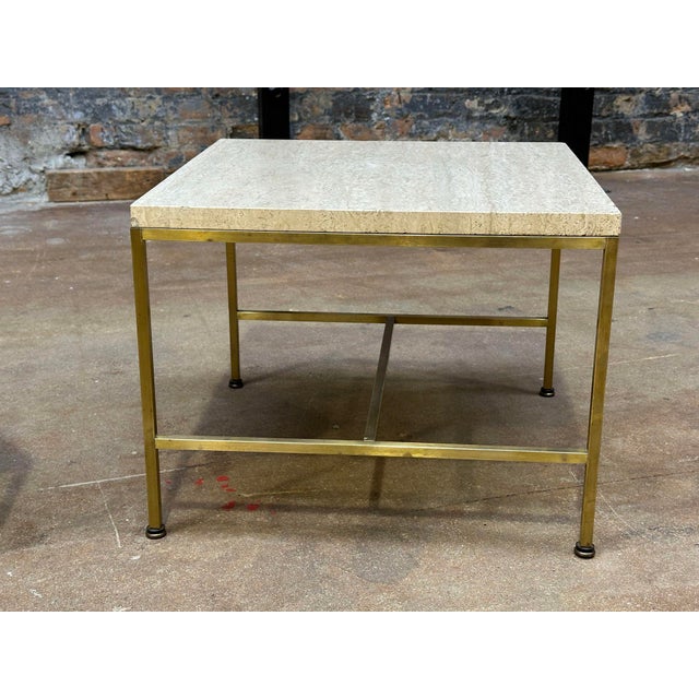 Pair Paul McCobb Brass Frame Side/End Table Travertine Top, 1960 For Sale - Image 9 of 9