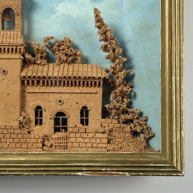 Rustic European Antique Hand Carved Folk Art Cork Diorama With Abandoned Church With Trees For Sale - Image 3 of 6