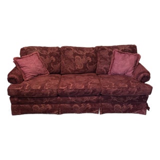 1990s Drexel Heritage Burgundy Damask Sofa For Sale