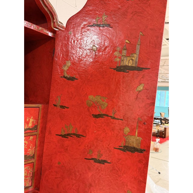 Baker Furniture Red Lacquered Chinoiserie Secretary From Their McMillen Collection For Sale - Image 10 of 12