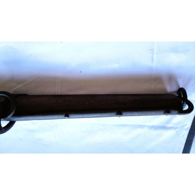 Brown Antique Oak Singletree With Hand=Forged Iron Bands, Hooks and Ring For Sale - Image 8 of 10