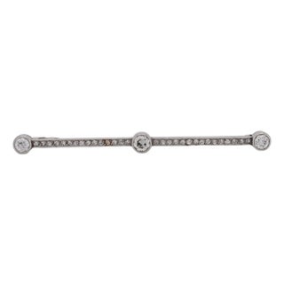 Early 20th Century Art Deco Diamond Bar Brooch - 1ct Old European Cut Diamonds - Platinum & 18k For Sale