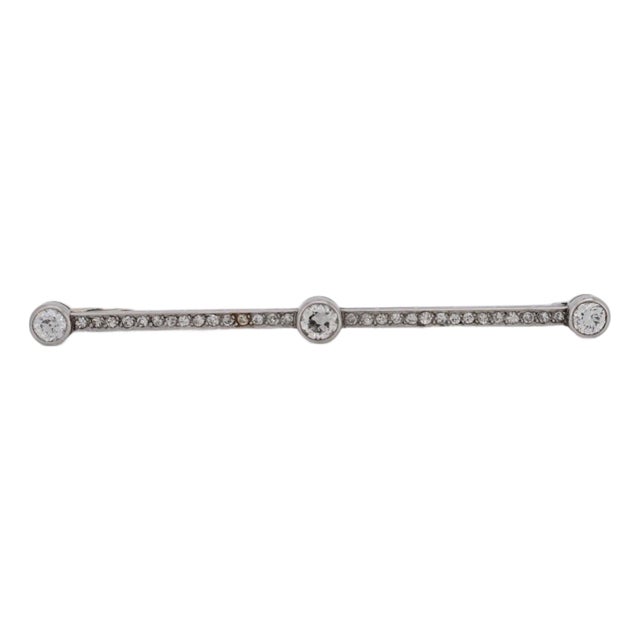 Early 20th Century Art Deco Diamond Bar Brooch - 1ct Old European Cut Diamonds - Platinum & 18k For Sale