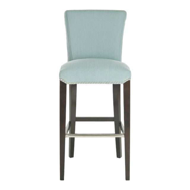 Kelley Barstool in Sky Blue & Espresso For Sale