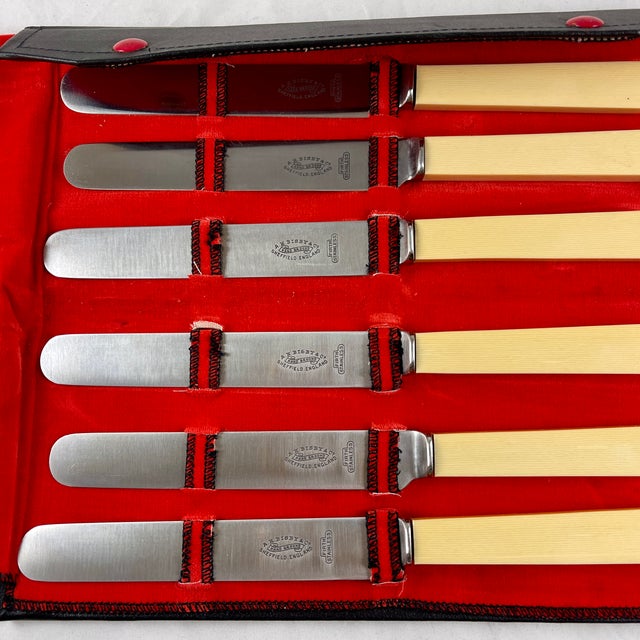 1920s English Bisby Art Deco Celluloid Ivory Handled Table Knives