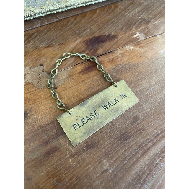 Brass Antique Brass Toned "Please Walk In" Door Sign With Chain, Early 20th Century For Sale - Image 8 of 9