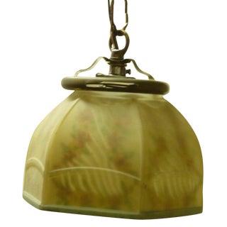 Antique Painted Glass Pendant Light For Sale