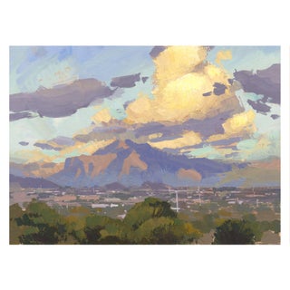 Phoenix Rising by Judd Mercer | Gouache Landscape with mountains and clouds at sunset For Sale