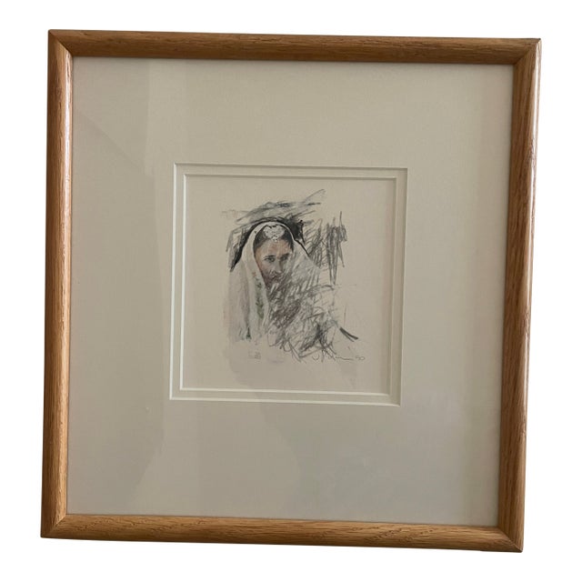 1990s J Uffelman Lady With Veil Framed Painting For Sale