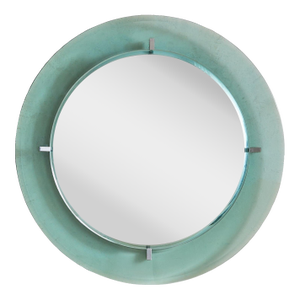 Italian Aqua Glass Round Wall Mirror Attributed to Cristal Arte, 1960s