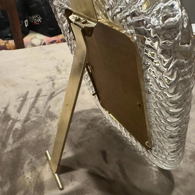 Barovier e Toso 1990s Barovier Style Art Deco Clear Murano Glass and Brass Picture Frame For Sale - Image 4 of 11