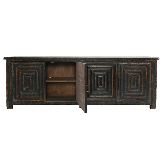 Distressed Black Square Pattern Sideboard For Sale - Image 4 of 7