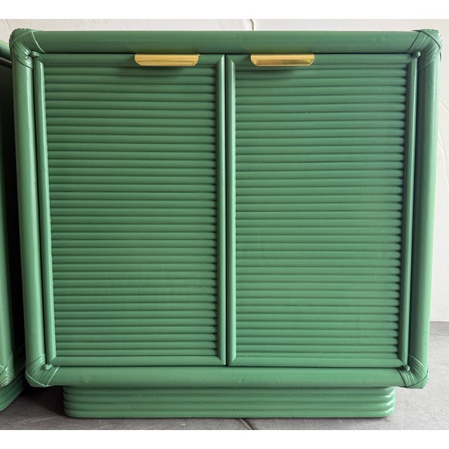 Pair of Green 1970's Campaign Style Nightstands For Sale - Image 10 of 11