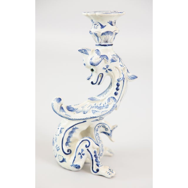 Dutch Delft Faience Dragon Candlesticks, Circa 1930 - A Pair For Sale In Houston - Image 6 of 12