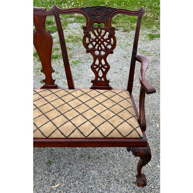 1940s Vintage 1940’s Mahogany Chippendale Settee For Sale - Image 5 of 9