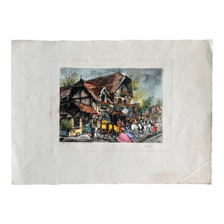 Eugene Louis Veder Barbizon Les Charmettes Hand Colored Etching Signed French For Sale