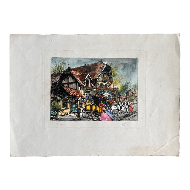 Eugene Louis Veder Barbizon Les Charmettes Hand Colored Etching Signed French For Sale
