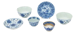 Chinese Export Blue and White Porcelain Teacups and Saucers - Set of 6