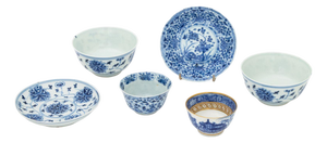 Early 18th Century Chinese Export Blue and White Porcelain Teacups and Saucers - Set of 6