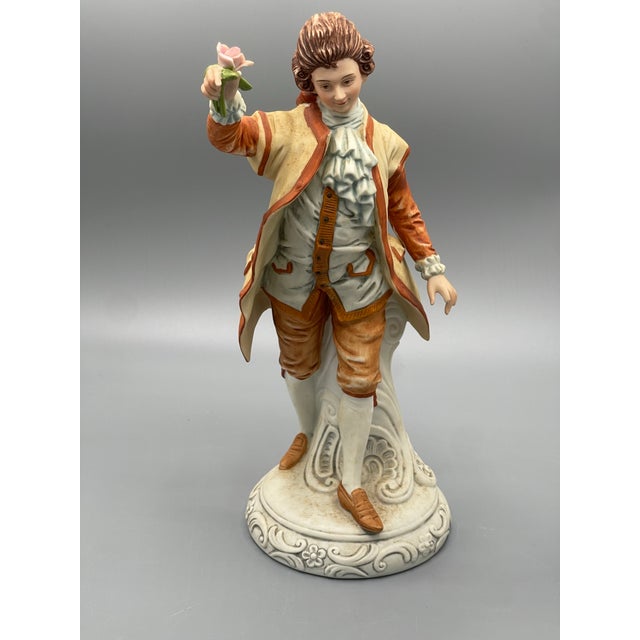 Ceramic Vintage Andrea by Sadek Porcelain Courtship Couple Figurines in Blue and White, Pai For Sale - Image 7 of 9