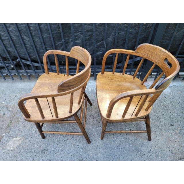 1980s 1980s Vintage Arts & Crafts Windsor Oak Wood Chairs- a Pair For Sale - Image 5 of 18