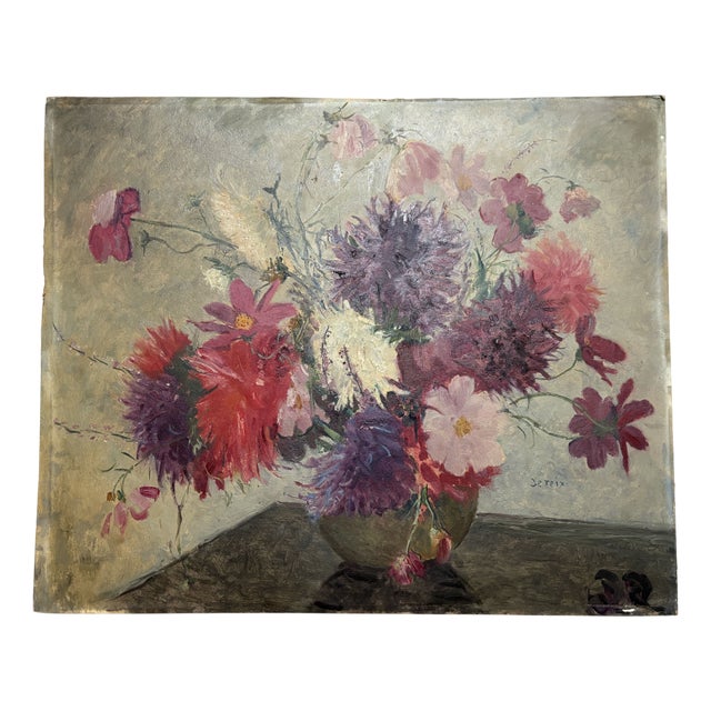 Adolphe Deteix, Still Life with Flower Vase, 1920s-1940s, Painting For Sale