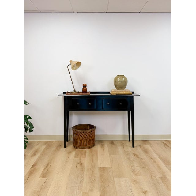 Early 21st Century Nichols and Stone Solid Black Wood Console Two Drawers Modern Transitional For Sale - Image 5 of 16