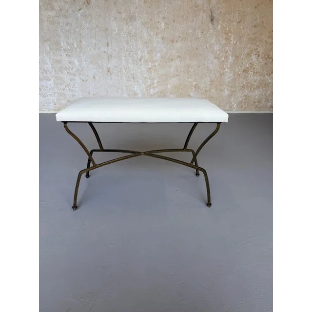 Pair of Spanish Mid-Century Modern Style Gilt Iron Benches With X-Stretchers For Sale In New York - Image 6 of 18