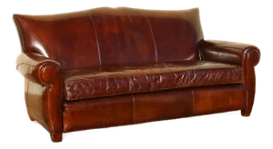 Vintage Art Deco Distressed Brown Leather Three-Seat Sofa With Mustache Back